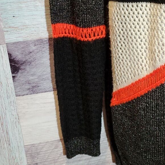 Potter's Pot Patchwork Open Weave Sweater Metallic Trim Sz S - Picture 5 of 8